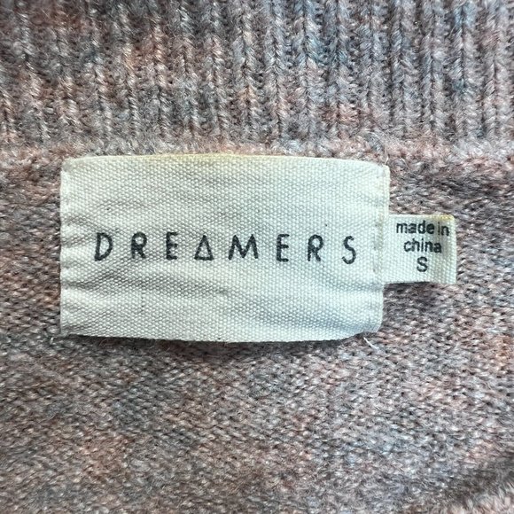 Dreamers Sweater Small Gray Pink Mock Neck Long Sleeve Knit Relaxed Fit - Picture 8 of 12